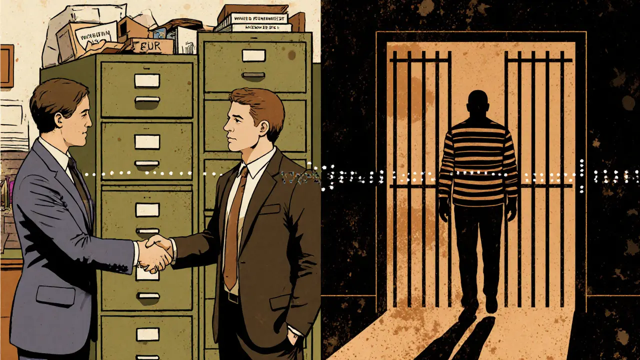 Два пути: один — к свободе с работой и лечением, другой — в тюрьму, разделённые пунктирной линией.