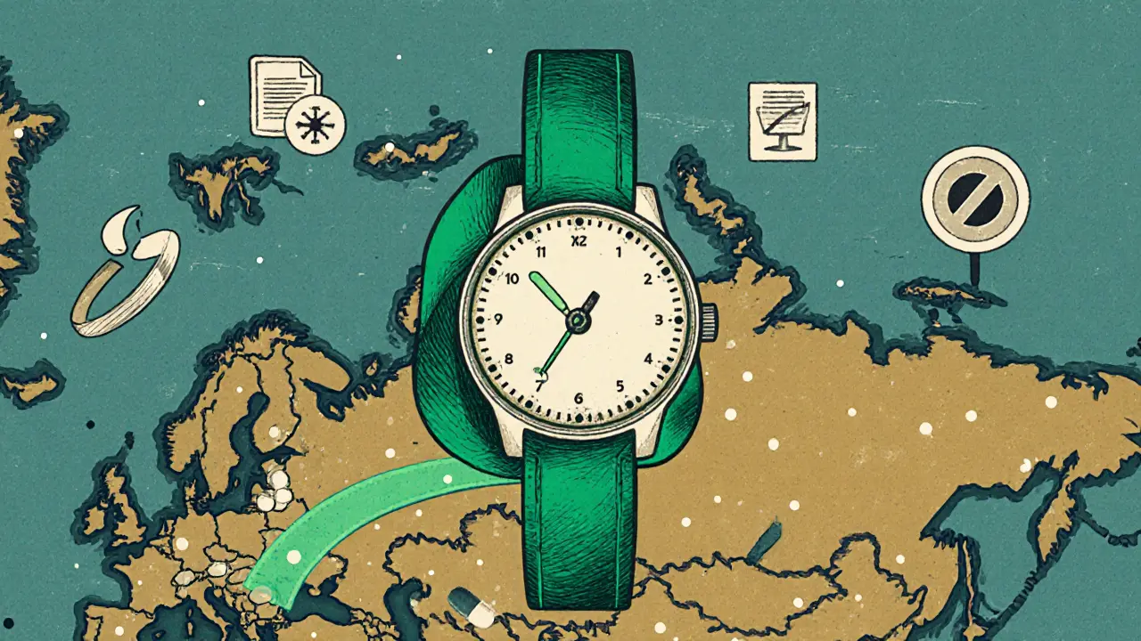 Умные часы с браслетом над картой России: светлые зоны — поддержка, тёмные — отсутствие ресурсов.