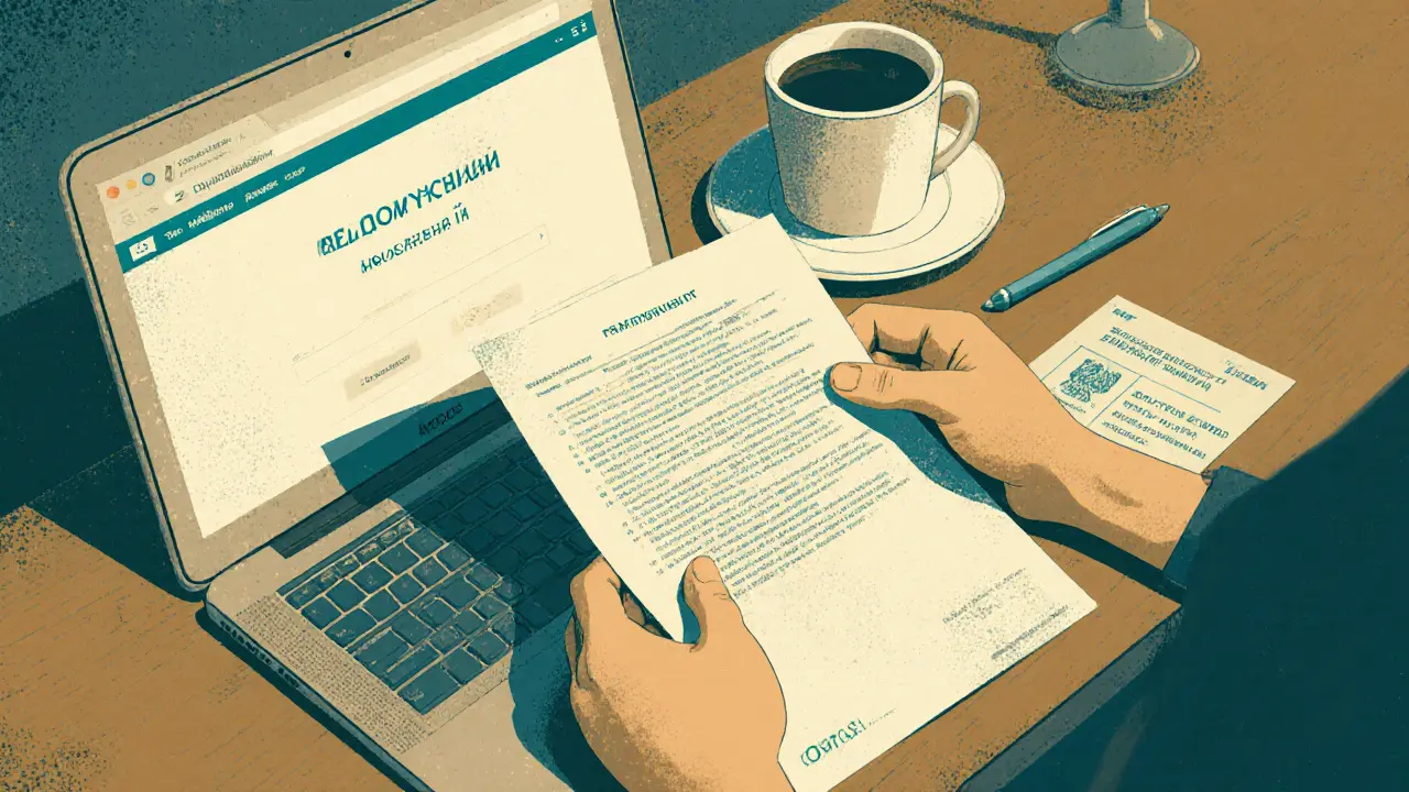 Рука подает нотариально заверенный перевод паспорта и миграционную карту к экрану Госуслуг.