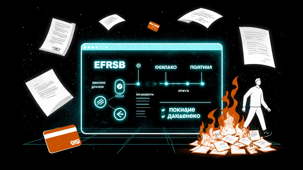 Цифровая панель банкротства 2025 года с прогрессом и горящими долгами на фоне.