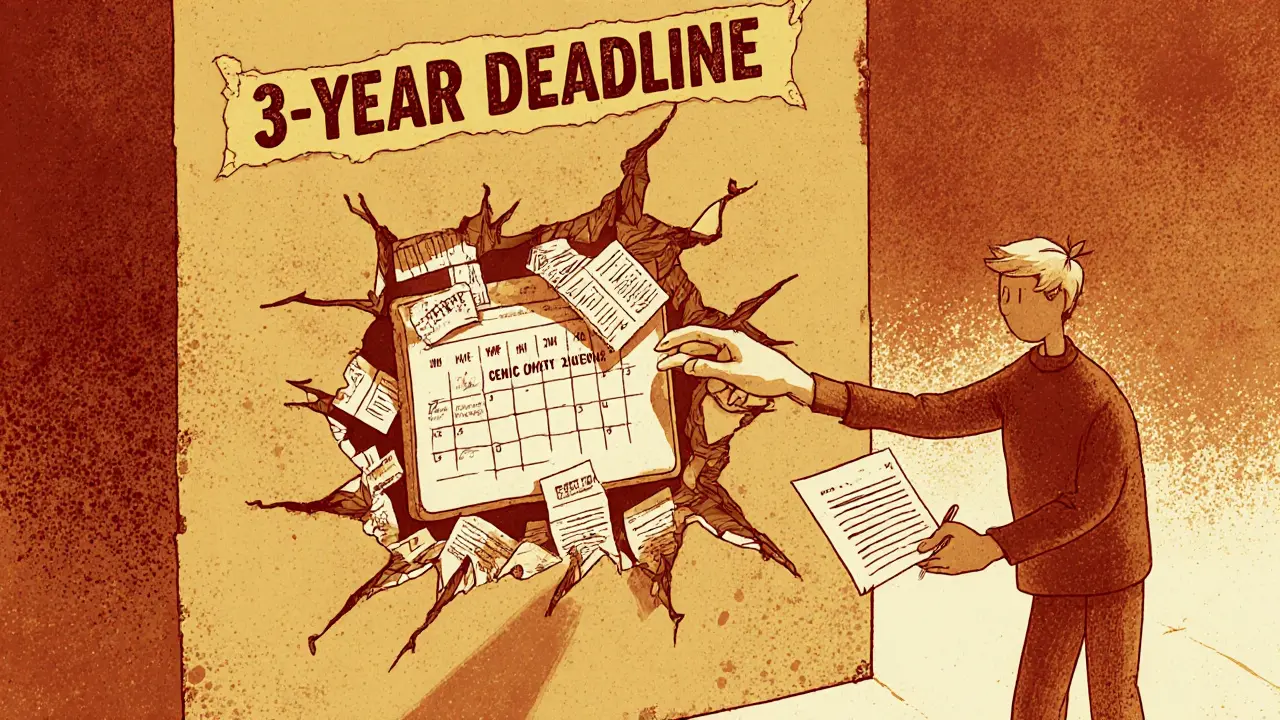 Рука переписывает календарь после признания долга, срывая стену срока давности.