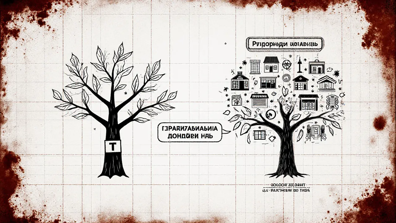 Дерево ТСН с двумя ветвями: одна — ТСЖ, другая — универсальное управление недвижимостью
