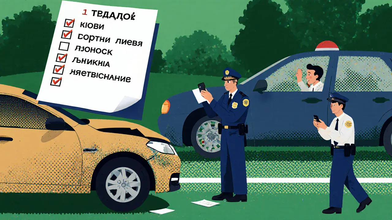 ДТП на дороге: водитель фотографирует повреждения, прибывает полиция.