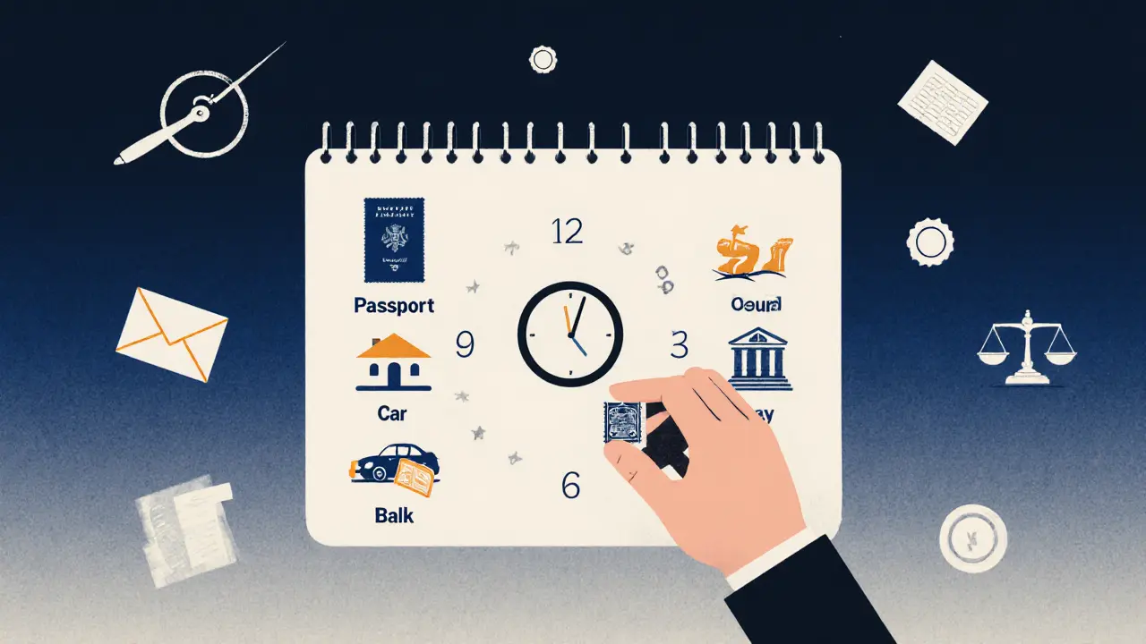 Календарь с шестью месяцами и символами наследства, завершающийся печатью.