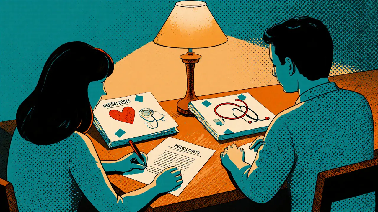 Родители подписывают нотариальное соглашение о расходах на ребенка, на столе — документы и рисунок ребенка.