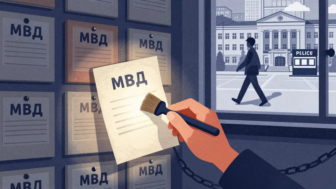 Архивные файлы стираются, человек идёт свободно мимо школы и полиции, его тень больше не цепная.