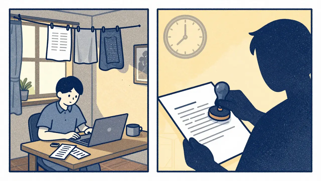 Два сценария принятия наследства: повседневная жизнь в квартире и тень нотариуса с печатью.