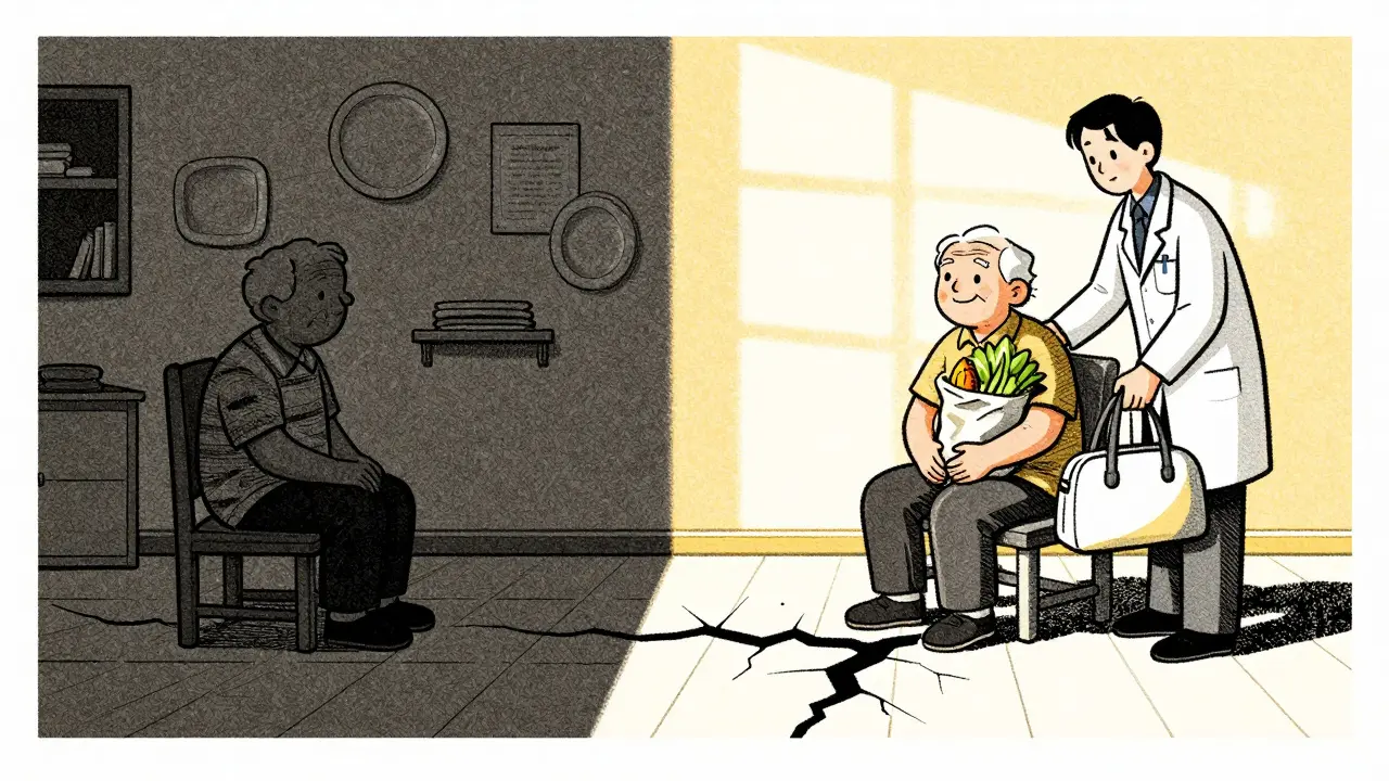 Контраст между одиночеством и заботой: пожилой человек до и после получения ухода