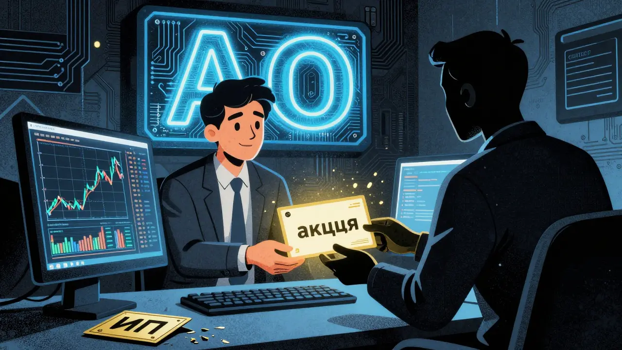 Основатель стартапа передает акцию инвестору, АО светится схемами в стиле рисографии.