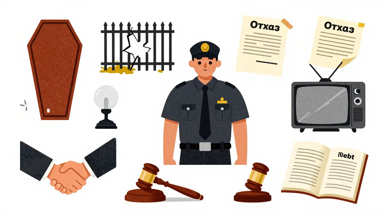 Семь сцен прекращения долгов: смерть, утрата имущества, отказ кредитора и другие, изображённые как миниатюры.