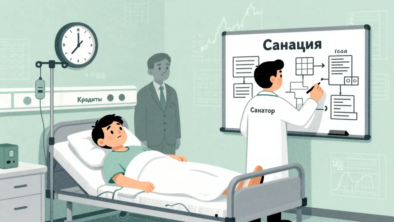 Компания на лечении в процессе санации, санатор разрабатывает план, а время тянется на 4 года.