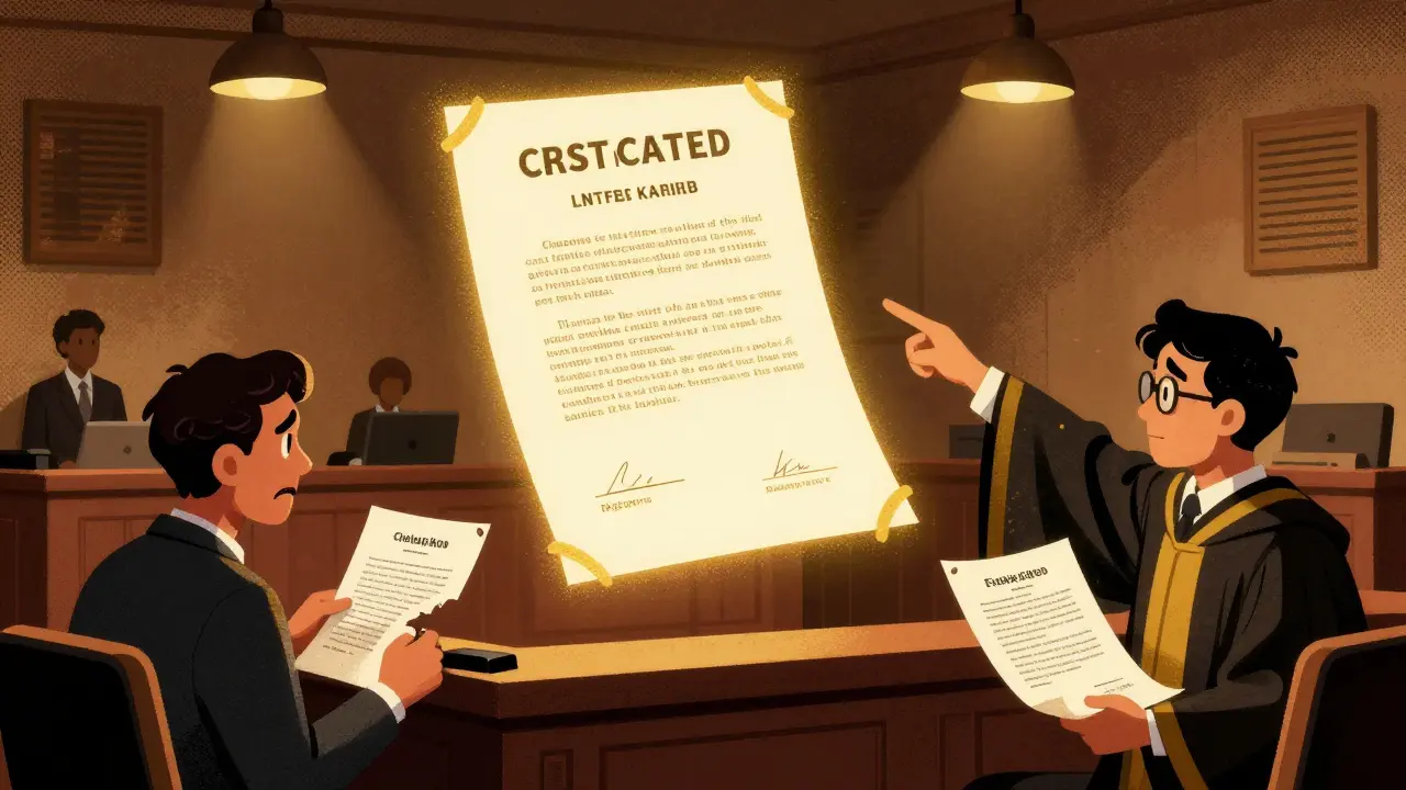 В суде надежно доказательство депонирования, а нарушитель пытается оспорить авторство.