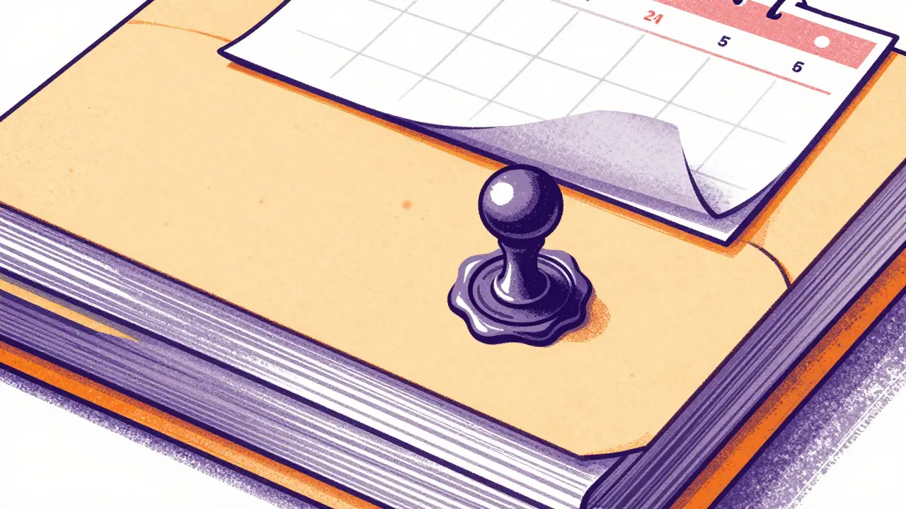 Стек юридической документации с новой отметкой времени.