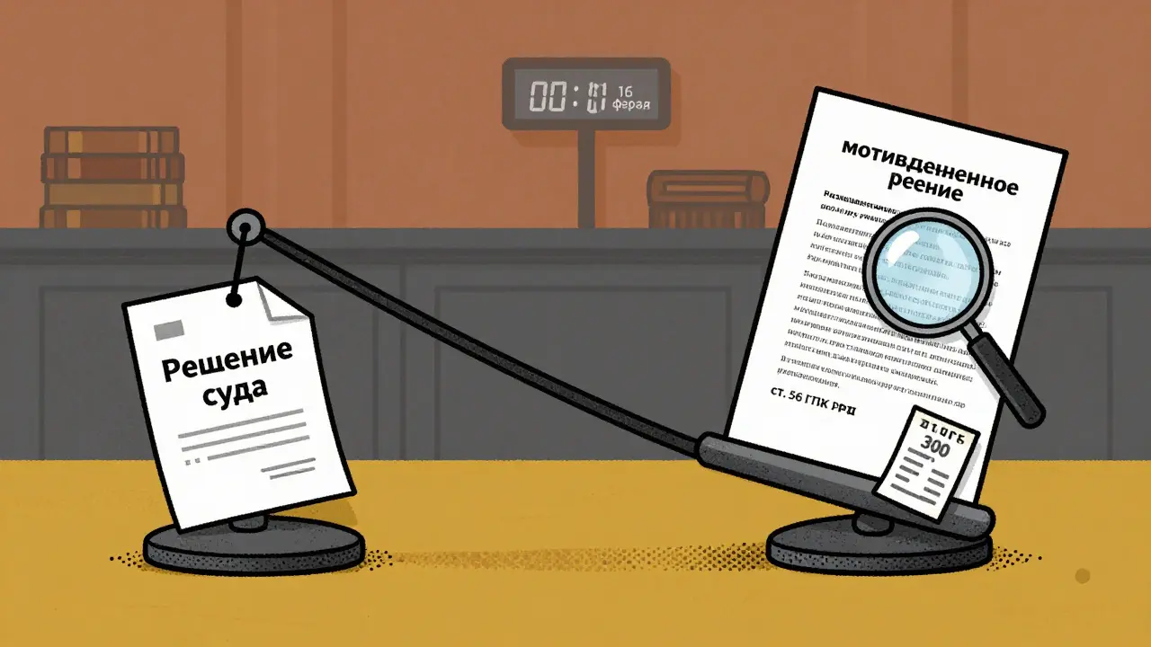 Судейские весы: одна чаша — решение суда, другая — апелляция с ссылками на закон и квитанцией об оплате пошлины.