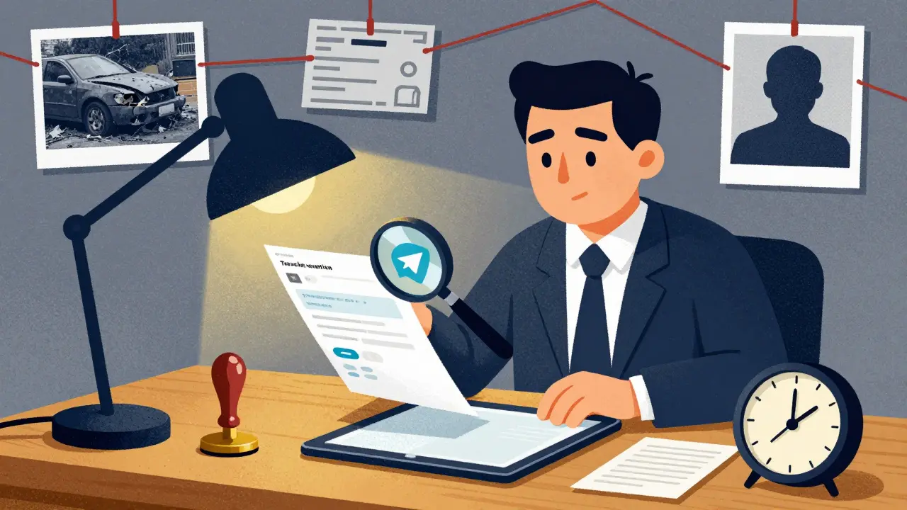 Юрист организует доказательства: чат в Telegram, печать нотариуса, часы показывают срок подачи.