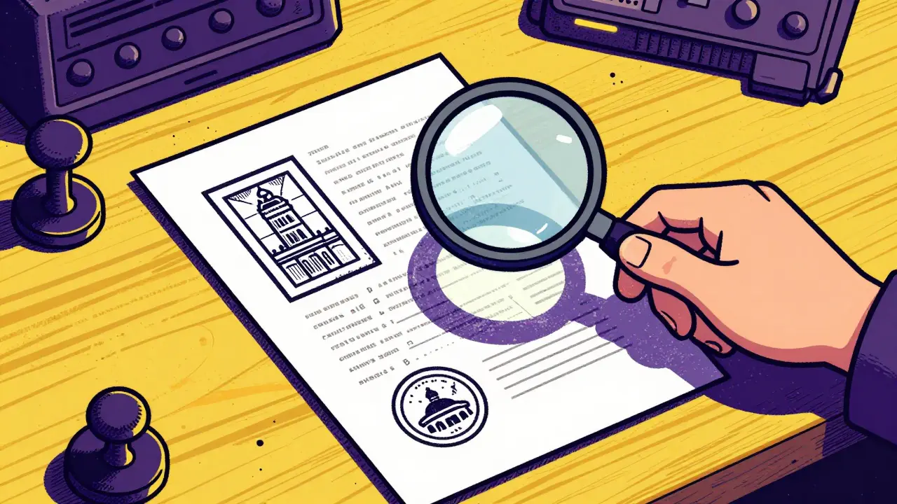 Вид сверху на стол с бумагами и увеличительным стеклом