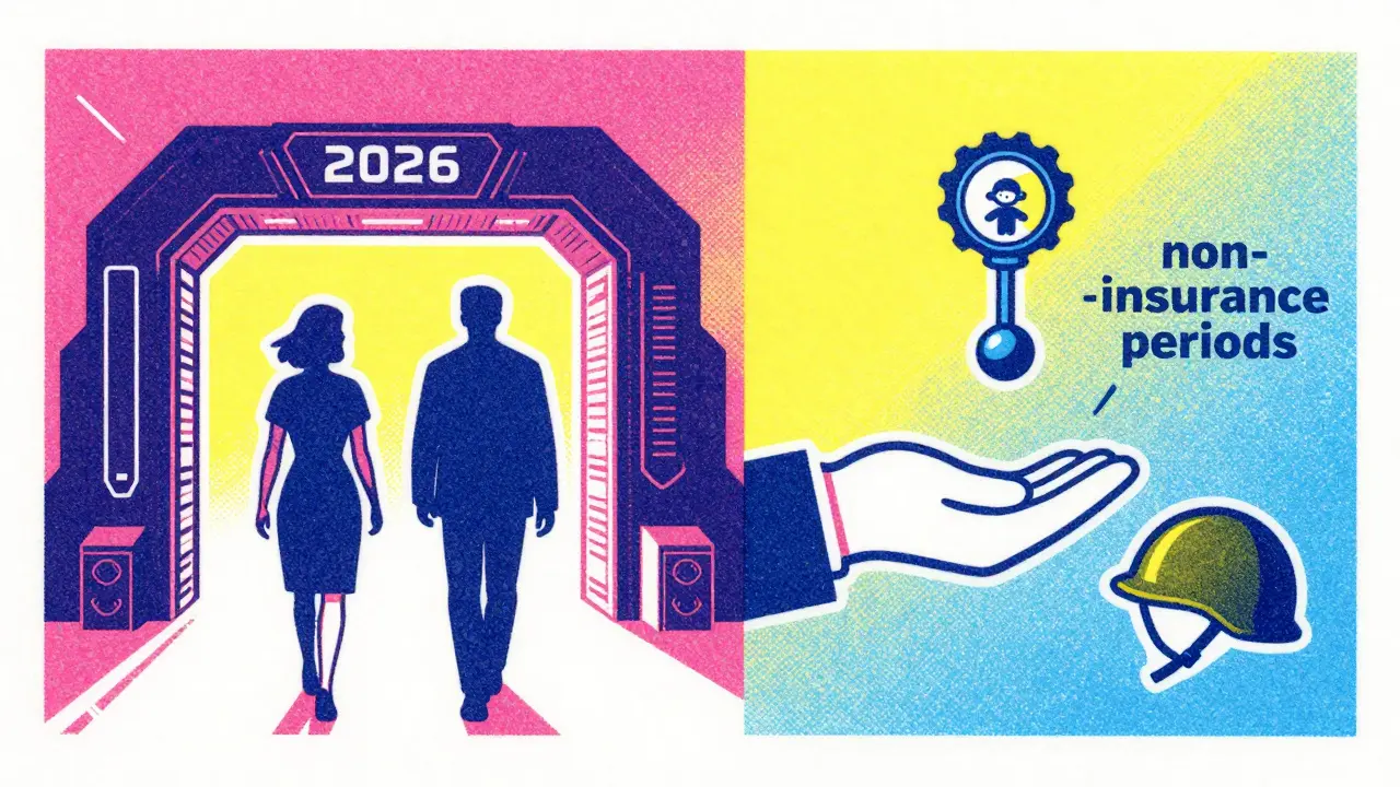 Иллюстрация людей и символов льготных периодов для пенсии