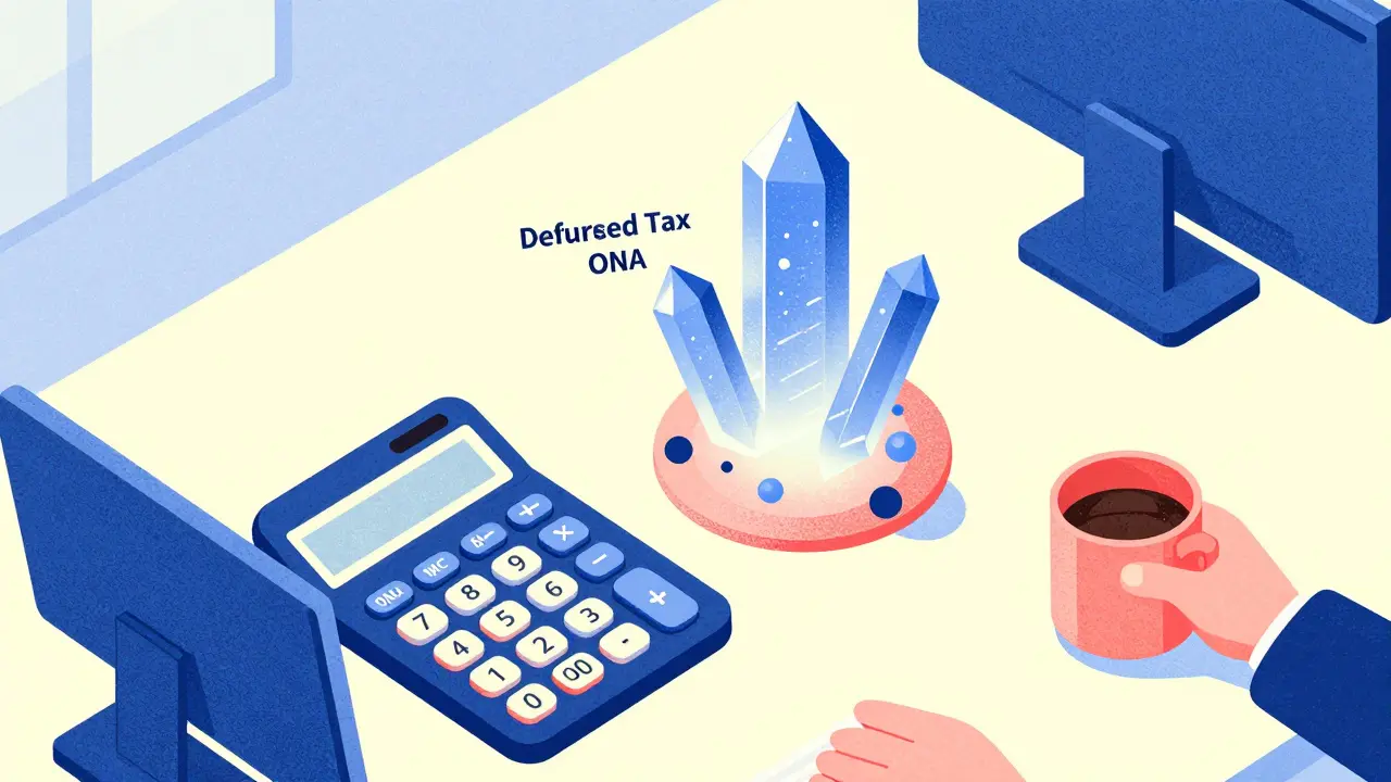 Рабочее место бухгалтера с абстрактными символами налоговых активов