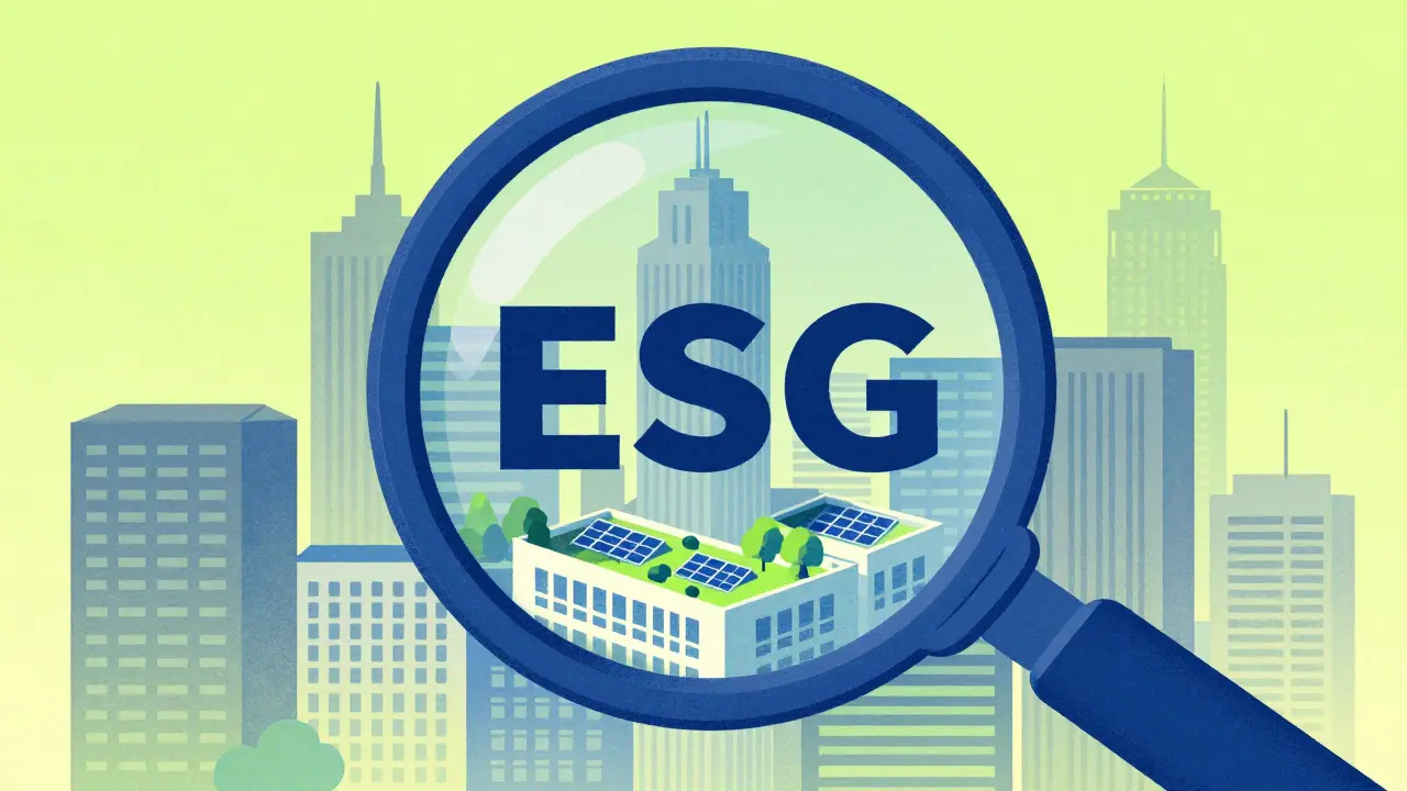 Схематичное изображение фильтра ESG, превращающего серые офисы в экологичные здания