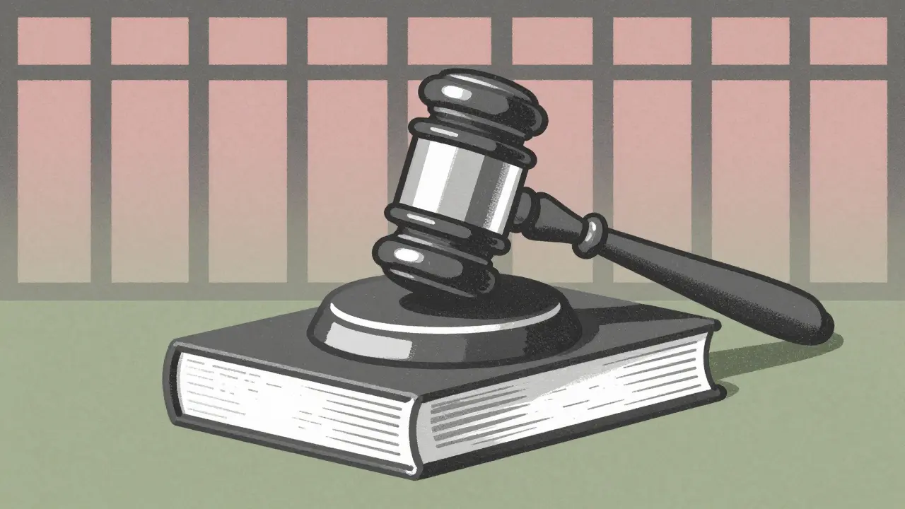 Символическое изображение правосудия и наказания в стиле ризографии с молотком судьи