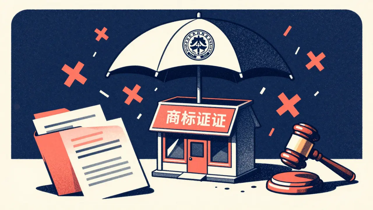 Символическое изображение защиты бренда с помощью регистрации товарного знака и закона