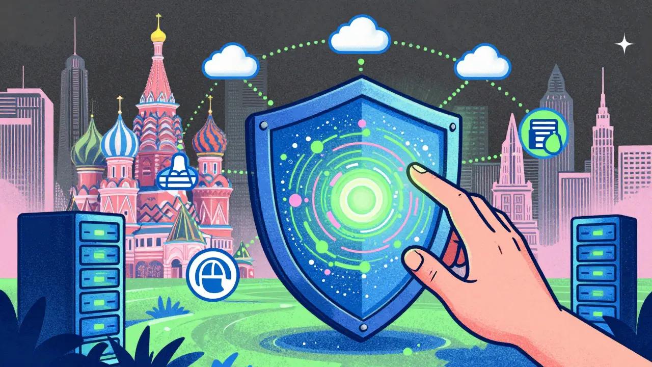 Концептуальное изображение квантово-устойчивого шифрования и гибридных облаков